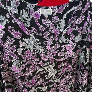 Black and Purple Graphic 3/4 Sleeve Blouse